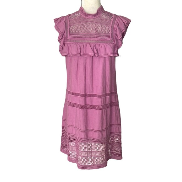 Sea New York Pink Purple Crochet Lace Embroidered Cutout Ruffle Mini Dress - 4 - Picture 2 of 13